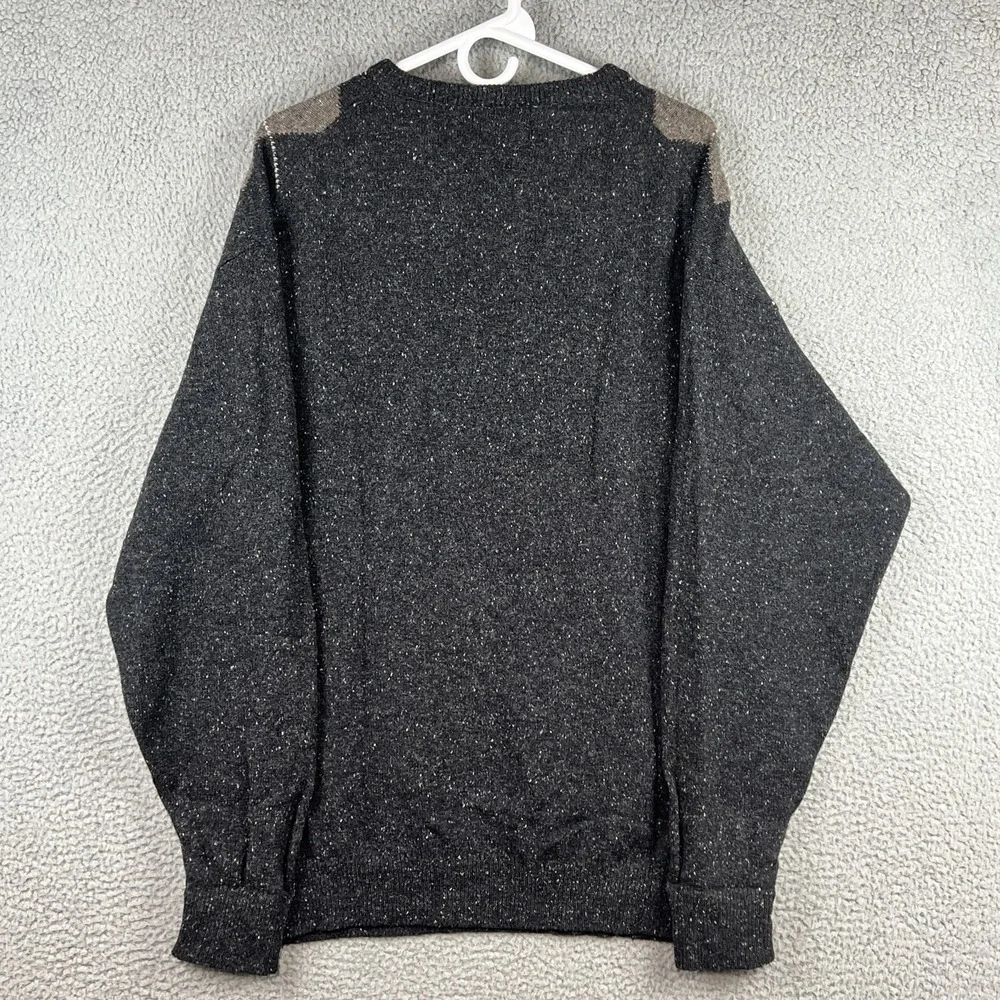 VTG LL Bean Sweater Mens L‎ 100% Lambswool Knit Scotland Grey White Fleck Argyle